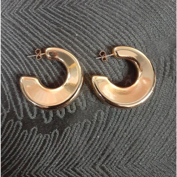 Zara Chunky Goldtone Hoop Earrings - Picture 16 of 16
